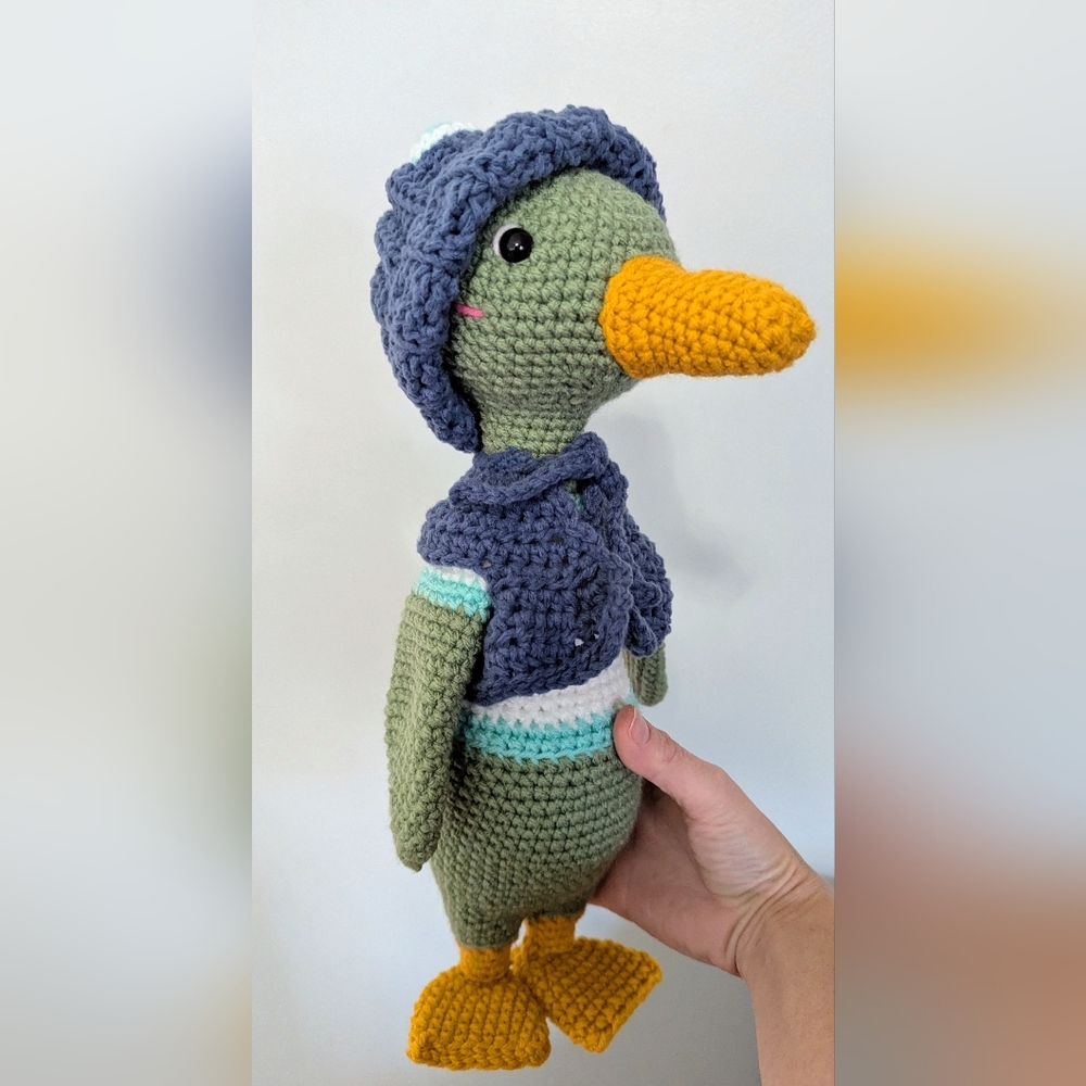 Charming Crochet Duck Toy - Green and Blue With Removable Clothes
